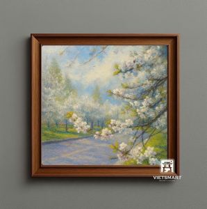 Tranh Nghệ thuật "Con Đường Hoa Mận Trắng" VIETSMART ART - Acrylic 40 x 40cm