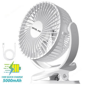 5-Inch 5000mAh Rechargeable Clip On Fan USB Charging Battery Oscillating Camping Clip Fan