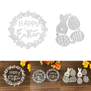 กระดาษลายฉลุโลหะไข่กระต่ายอีสเตอร์มีความสุขที่ตัดลายกระดาษสมุดภาพ DIY ตกแต่งอัลบั้มกระดาษลายนูน