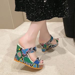 [Free Shipping] Plus-Size Womens Sandals New Summer Styles Color-Blocked Snake-Patterned Wedge Sandals Thick-Soled High-Heeled Womens Shoes