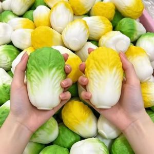 Crunchy Squishy Cabbage Handmade Ball Squeeze Ball Vegetable Crunchy Squishy Toy Round Blocks Filled ASMR Sensory Decompression Fidget Toy Friends Gifts