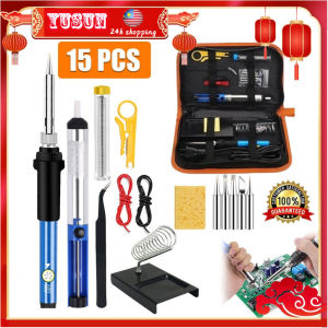 60W 220V Adjustable Temperature Soldering Iron Set 936 Tips Station Solder Tools Gun Portable 15pcs/set Tool Bag Repair Soldering Iron Welding Tools With Solder Tip Tweezers Tin Wire