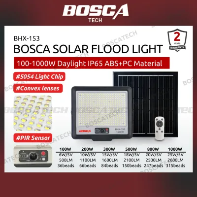 BOSCA 2-year Warranty Solar Flood Light 1000W 800W 500W 300W 200W 100W PIR Motion Sensor Battery Indicator IP65 Waterproof Outdoor Solar Light BHX-153
