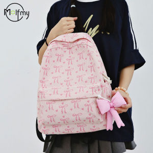 Corduroy Schoolbag Bow Pendant Fashion Large Capacity Bow Print Backpack Bag Students Backpack Women Travel Notebook Bag 20262026