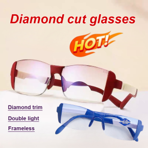 [Ready stock] Frameless bifocal reading glasses anti-blue light reading glasses diamond-cut fashion glasses