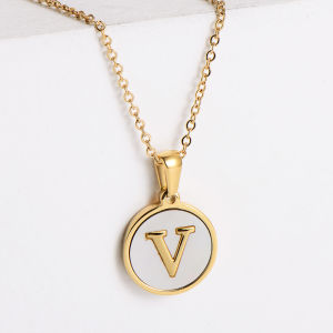 ELIZA - Necklace Kalung Titanium Huruf Nama Inisial Abjad Alfabet Emas Adjustable Liontin Mini Bulat putih Perhiasan Aksesoris fashion Wanita Korean Style