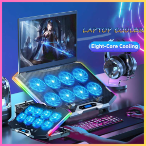 TERLARIS PENGIRIMAN CEPAT COD ICE COOREL Cooling Pad Laptop Stand RGB Adjustable 8 Fan Dual USB/KIPAS laptop pendigin 17 inch usb murah multifungsi rgb portable/pendingin laptop bawah gaming kipas turbo lipat canggih lampu warna warni mudah di bawah