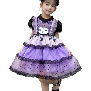 Uniqkids Kids Trendy Kuromi Cute Dress Outfit Layered Mesh Purple Dress Knee Length Birthday Costume Dress for Kids Girl