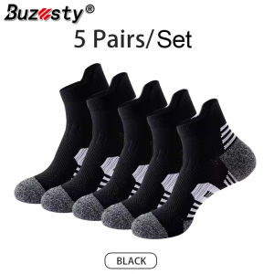Buzesty 5 Pairs Mens Ankle Sleeve Socks Professional Fitness Sports Socks Towel Bottom Non-Slip Running Socks Men Women Quick-Drying Basketball Training Sox