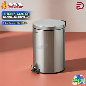 Tempat Sampah Stainless - Rovega Dustbin 22 Liter Bulat Tong Sampah Injak Tong Sampah Pedal