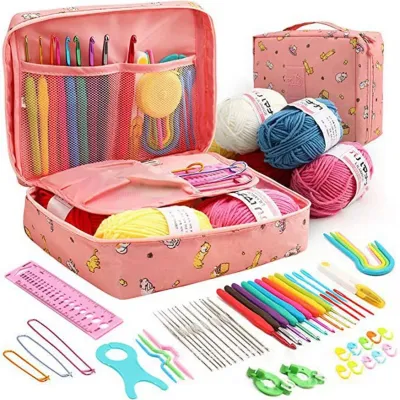 Complete Crochet Kit for Beginners DIY Crochet Set with All Materials DIY Beginner Knitting Weaving Tools with Storage Bag Portable Yarn and Hook Tools for Knitting Handmade Crafts Perfect for Crafting Ideal for Learning and Creating Handmade Gifts