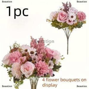 [COD] Beaution 1Pc Artificial Roses Flowers Wedding Bridal Bouquet Garden Silk Peony Hydrangeas Vase Home Decoration Photography Props