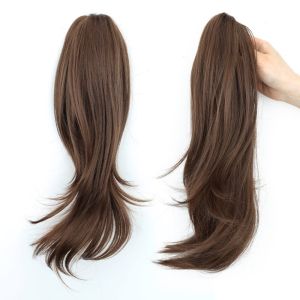 SUTONGXUE 18 inch Kẹp tóc đuôi ngựa tổng hợp Chịu nhiệt Đen Nâu Bộ tóc giả đuôi ngựa dài và sóng Sợi chịu nhiệt Tự nhiên Đuôi ngựa nhiều lớp dành cho phụ nữ