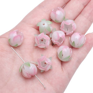 ลูกปัดอะคริลิครูปดอกพีช1ชิ้นลูกปัดดอกไม้สำหรับสร้อยคอสร้อยข้อมือต่างหูเครื่องประดับทำเครื่องเพชรแบบ DIY