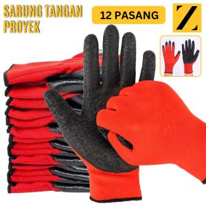12 PCS Safety Latex Working Gloves Tukang Kaca Bangunan Bengkel Pabrik Non Slip Sarung Tangan Proyek