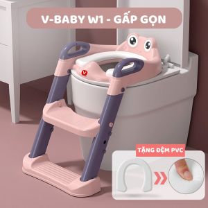 Thang bô vệ sinh V-BABY W1 có nắp thu nhỏ bồn cầu gấp gọn tiện lợi dùng cho bé trai và bé gái có sẵn tay vịn đi kèm