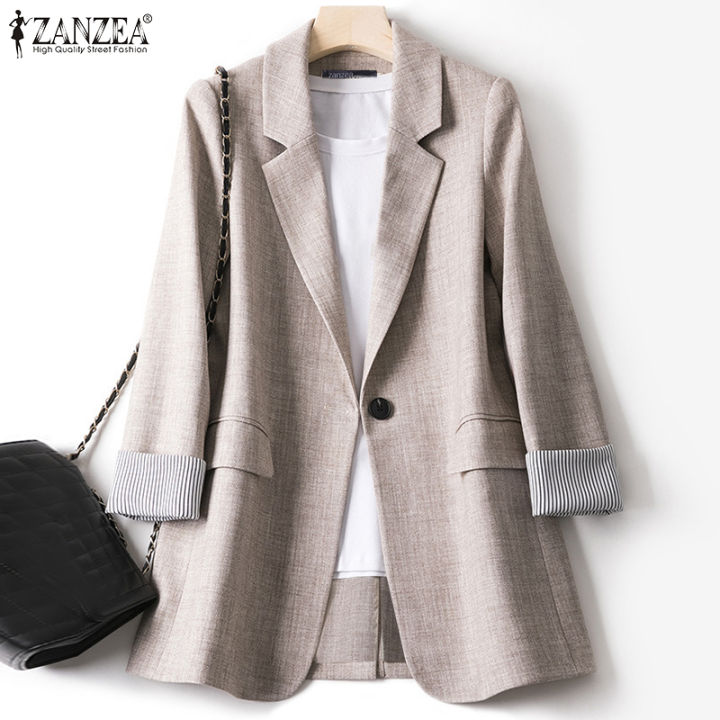 ZANZEA Women Elegant Commute Long Sleeve Blazer Lapel Formal OL Loose ...