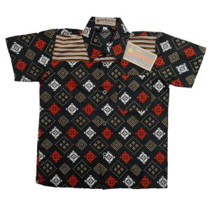 RUZZA Batik Kemeja Anak Ukuran 0-15 Tahun Motif Kotak Abbas Berlian Hitam