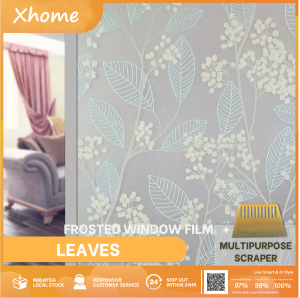 Non Glue Privacy Protection Frosted Window Film Stick with Water Reflects UV Rays & Waterproof Glass Sticker - Leaves Blooming Flowers [miniHouse]