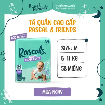 Tã/Bỉm Quần Cao Cấp Rascal + Friends Size M 6-11kg 58 miếng - motherswork