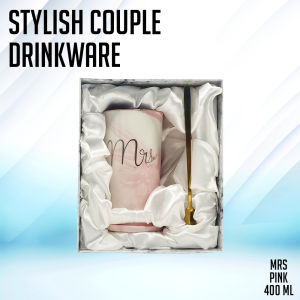 PP Supplies - Stylish Couple Ceramic Drinkware Mugs Pink & Gray