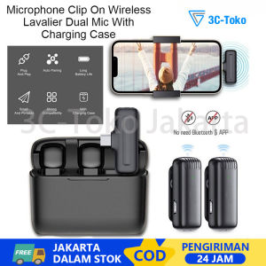 Mic Dual Clip On Wireless Lavalier Microphone Dengan Charging Case Docking A9