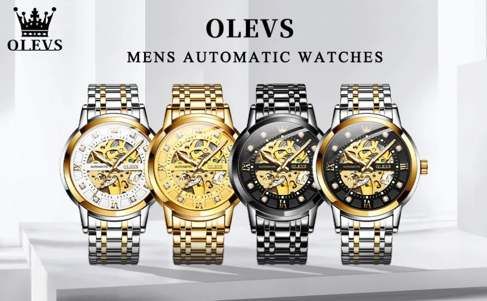 OLEVS Men s Automatic Watch Black Round Dial Stainless Steel Strap Waterproof 30m 3 Years International Warranty Model 9901 Lazada PH