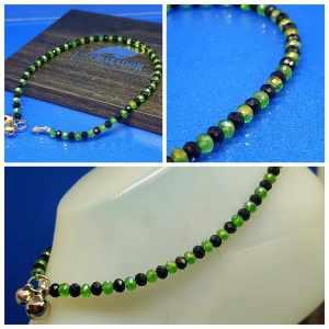 Most Hot Sale Item-Custom Made Glass Crystal Anklet-Black mixed Green color Very Shinning. Gelang Kaki Kristel KacaWarna Hitam Dan Hijau -Sangat2 Bersinar