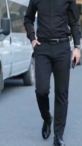 Mens Business Casual Pants Drape Straight Formal Spring Summer Loose Professional Non-Iron Long Pants Elastic Suit Pants