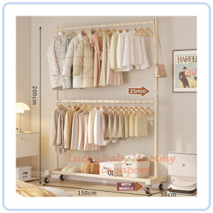 【DAILY ESSENTIAL】 Double Layer Clothes Drying Rack with Wheels 180 200 cm