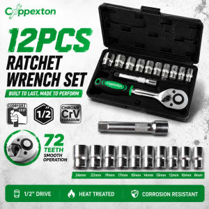 12 PCS 1/2 Cr-V Ratchet Socket Wrench Set (ed) — Repair Tool Kit for Bicycles Motorcycles and Cars