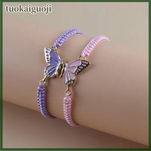 tuokaiguoji 2Pcs Simple Butterfly Hand Woven Couple Bracelet For Women Men Fashionable Butterfly Bangle Versatile Woven Wristband Gifts