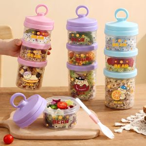 VB45D Leak-Proof Portable Salad Cup Double-Layer Large Capacity Oats Containers Multi-functional Cartoon Pattern Yogurt Containers Meal Prep
