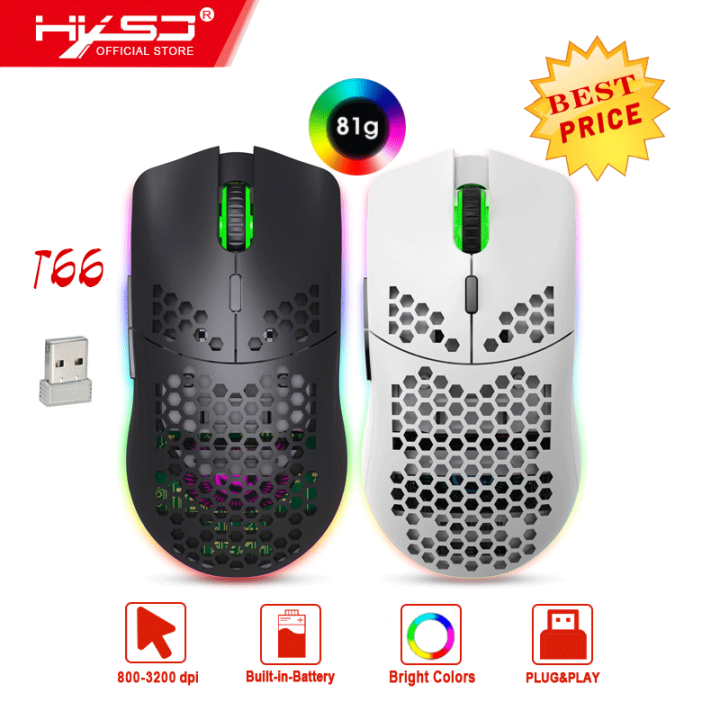 HXSJ T66 RGB 2.4G Wireless Gaming Mouse RGB Lighting Charging Mouse