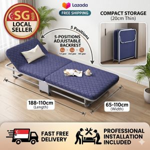 [SG STOCK] Foldable Bed Premium Recliner Bed with Comfortable Mattress Single/Twin Folding Bed 5-Position Adjustable Lazy Sofa Bed Office Nap Bed Home Guest Bed - FREE Delivery & Professional Installation Included