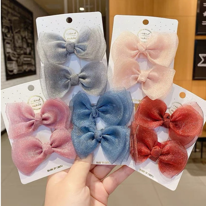 2pcs Cute Mesh Bow Hair Clips for Children Kids Cute Hairpins