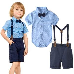 Christening Outfit Baby Boy Birthday Outfits Infant Baptismal Clothes Newborn Full Months Photo Shoot Formal Attire Wedding Ring Bearer Suit White Blue