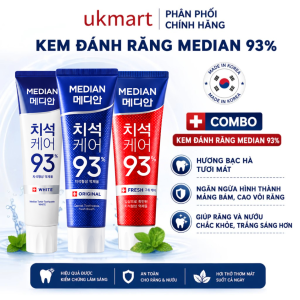 Combo 3 Tuýp Kem Đánh Răng Median Dental IQ 93% Hàn Quốc Làm Trắng Răng Thơm Miệng Chống Sâu Răng