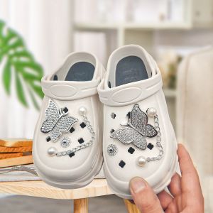 Phong Cách Sang Trọng Crocs Jibbitz Charms Giày Hoa kim cương pha lê Ngọc Trai khóa giày Giày Chuỗi 3D Bướm khóa giày Cho Crocs
