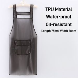 Yummy.miya TPU Waterproof Oil Proof Kitchen Apron Transparent Pocket Back Tie Sleeveless Uniform Black White