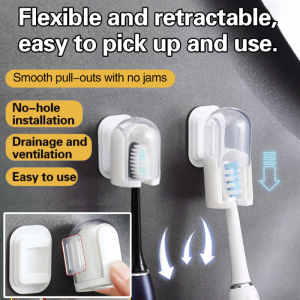 Wall Mounted Pull-Out Covered Toothbrush Holder Punch Free Dust-Proof Toothbrush Storage Rack