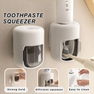 Toothpaste Dispenser Automatic Toothbrush Holder Organizer Squeezer Dust-Proof Space Saving