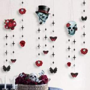 Halloween Garland Red Rose erfly Eyeballs Black Red Backdrop Banners for Halloween Party Decoration Supplies