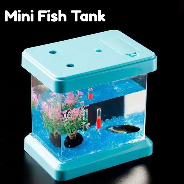 Mini Betta Fish Tank Color Changing LED Lights Transparent and Detachable  Desktop Ornamental Landscape Box Mini Aquarium