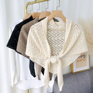 MUQZI Warp Knitting Striped Cutout Cape Triangle Shape Terylene Sun Protection Cape Sweet Korean Style Shoulder Scarf Female