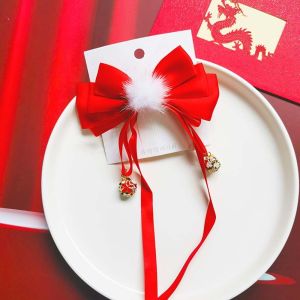 XUECHUANGYING Hanfu Girls Bowknot Tassels Barrettes Plush Hair Grip Headdress Kids Chinese Hair Clips Hair Rope Chinese New Year Hairpins Bow Hair Hoop