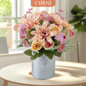 [COD] CHENJ 1ชิ้นดอกกุหลาบประดิษฐ์สำหรับงานแต่งงานที่บ้านและห้องนอนของตกแต่งสวนช่อดอกไม้เจ้าสาวแจกันดอกไฮเดรนเยียทรงดอกรักเร่ทำจากผ้าไหมปลอมสำหรับใช้กลางแจ้ง