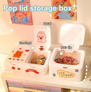 Cute Press Storage Box Student Desktop Makeup Storage Box Multi-functional Student Stationery Storage Organizer Cosmetics Shelf