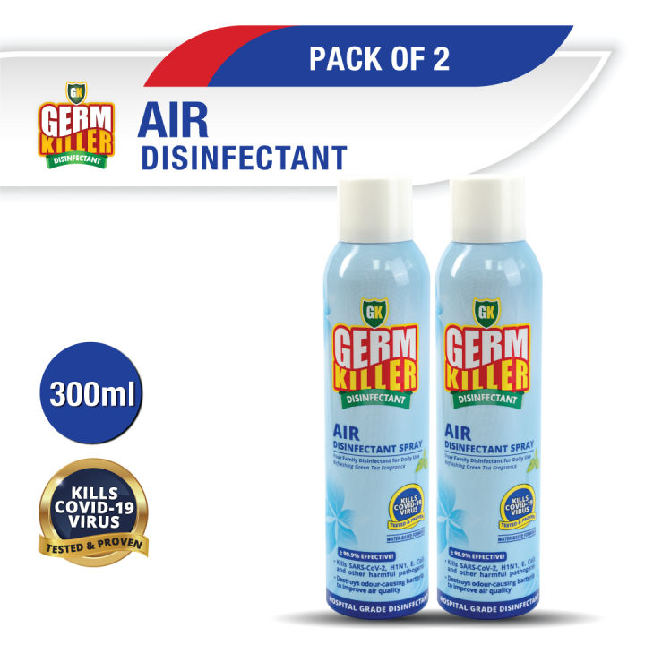 [TWIN PACK] GermKiller GK Air™ Disinfectant Spray (300ml) [Kills up to 99.99% harmful germs. Freshens Air Instantly. Safe to use around children and pets. Non-Irritant Non-Toxic. Certified Hospital-Grade. US Lab-tested to EPA standards. Safe & Effective