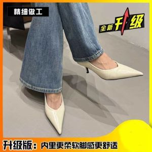 Free Shipping WomenS Silver Stiletto Heels New Spring/Autumn Collection Shallow-Toe Pointed-Toe Elegant And Sophisticated Low-Heeled Versatile Pumps